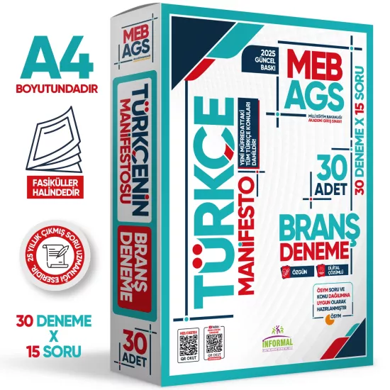 2025 MEB AGS TÜRKÇE Manifesto Branş Deneme PAKETİ 30lu (30x15) Fasikül SETİ Özgün Dijital Çözümlü