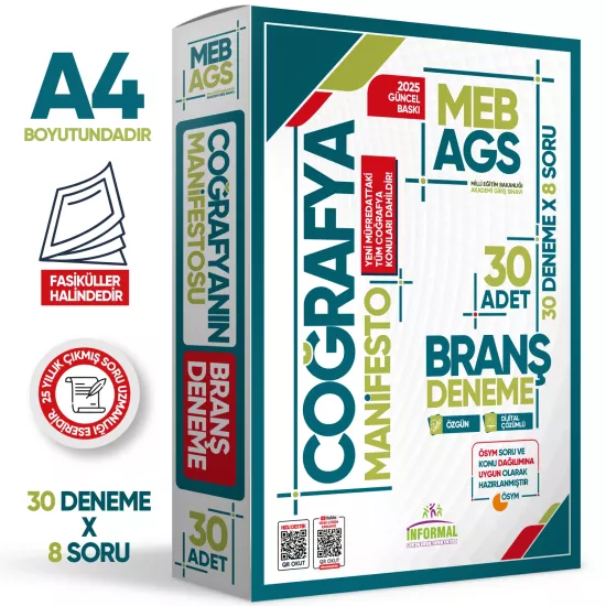 2025 MEB AGS Coğrafya Manifesto Branş Deneme PAKETİ 30lu (30x8) Fasikül SETİ Özgün Dijital Çözümlü