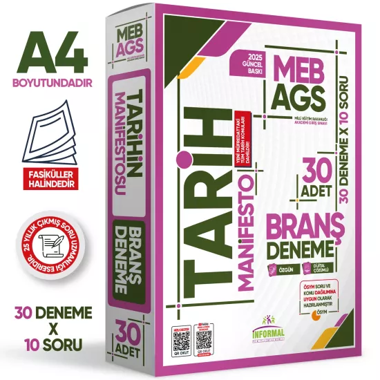 2025 MEB AGS TARİH Manifesto Branş Denemesi 30lu (30x10) Fasikül SETİ Özgün Dijital Çözümlü