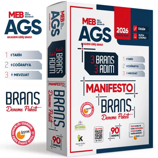 2026 MEB AGS TARİH-COĞRAFYA-MEVZUAT 3 Adım 3lü Manifesto 90 Adet Dijital Çözümlü Branş Deneme Seti