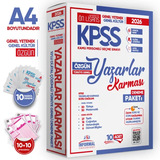 2026 KPSS ÖnLisans Yazarlar Karması GY-GK Türkiye Geneli Kurumsal 10lu Deneme Paketi Dijital Çözüm 