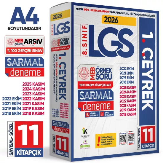 2026 8.Sınıf LGS İlk 1.ÇEYREK Ekim-Kasım Ayı MEB Örnek Soru Tıpkı Basım Sarmal Deneme Paketi Çözümlü