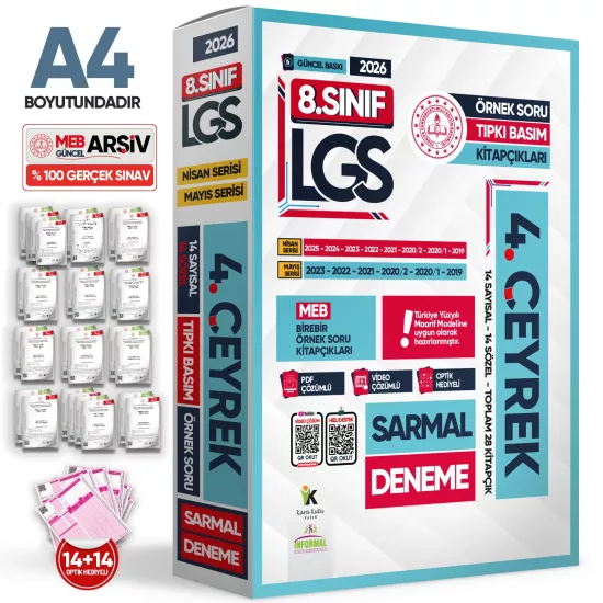 2026 8.Sınıf LGS Son 4.ÇEYREK Nisan-Mayıs Ayı MEB Örnek Soru Tıpkı Basım Sarmal Deneme Paketi Çözüml