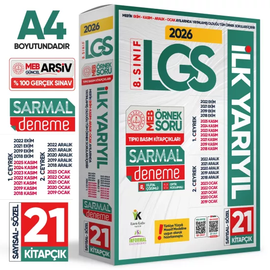 2026 8.Sınıf LGS 1. ve 2. ÇEYREK İLK YARIYIL MEB Örnek Soru Tıpkı Basım Sarmal Deneme Paketi Çözümlü