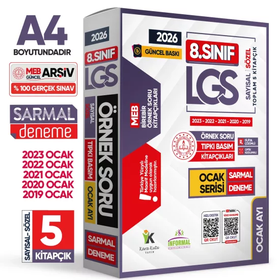 2026 8.Sınıf LGS Ocak Ayı MEB Örnek Soru Tıpkı Basım Sarmal Deneme Paketi 5li Dijital Çözümlü