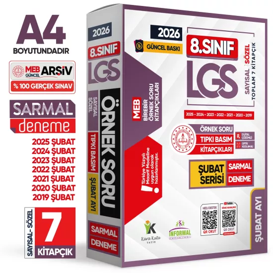 2026 8.Sınıf LGS Şubat Ayı MEB Örnek Soru Tıpkı Basım 7li Sarmal Deneme Paketi Dijital Çözümlü
