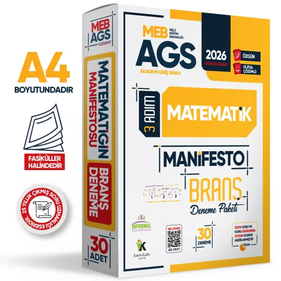 2026 MEB AGS Sayısal Yetenek MATEMATİK 3 Adım Manifesto 30 Adet Branş Denemesi Seti Dijital Çözümlü