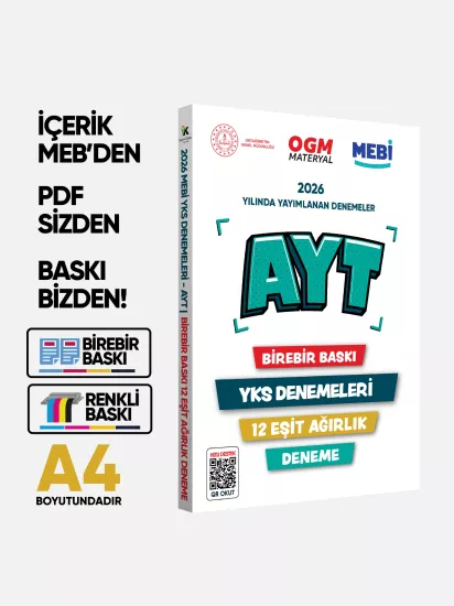 2026 YKS-AYT MEBİ OGM EŞİT AĞIRLIK Güncel Seri Online Deneme 12li SET BASKI ÜCRETİ