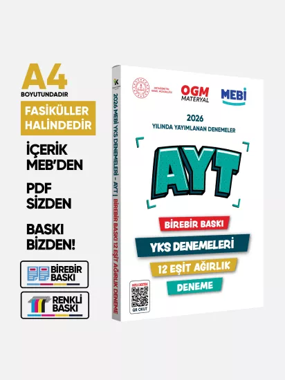 2026 YKS-AYT MEBİ OGM EŞİT AĞIRLIK Güncel Seri Online Deneme 12li SET BASKI ÜCRETİ