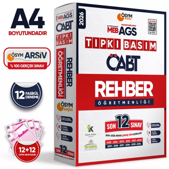 2026 MEB-AGS ÖABT Rehber Öğretmenliği ÖSYM Tıpkı Basım 12’li Deneme Paketi Dijital Cevaplı