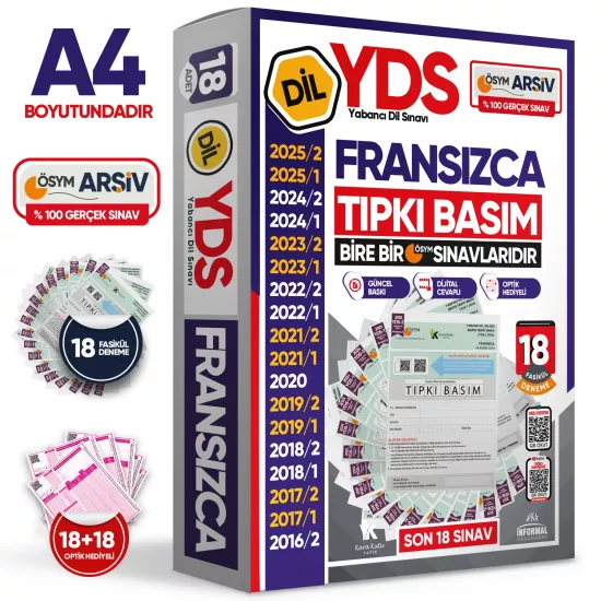 2026 YDS Fransızca ÖSYM Tıpkı Basım Çıkmış Soru Deneme Paketi 18li Fasikül SETİ