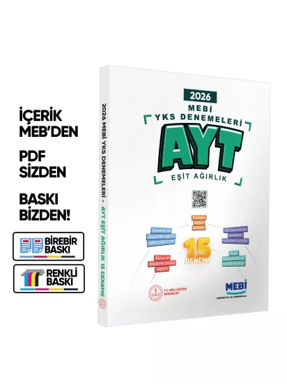 2026 MEBİ YKS-AYT EŞİT AĞIRLIK 15li Deneme Kitabı Video Çözümlü Renkli BASKI ÜCRETİ