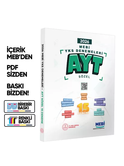 2026 MEBİ YKS-AYT SÖZEL 15li Deneme Kitabı Video Çözümlü Renkli BASKI ÜCRETİ