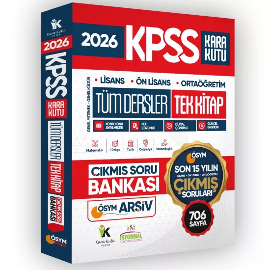 2026 KPSS LİSANS-ÖNLİSANS-ORTAÖĞRETİM ÖSYM Son 15 Yılın Soruları Tüm Dersler Tek Kitap Soru Bankası