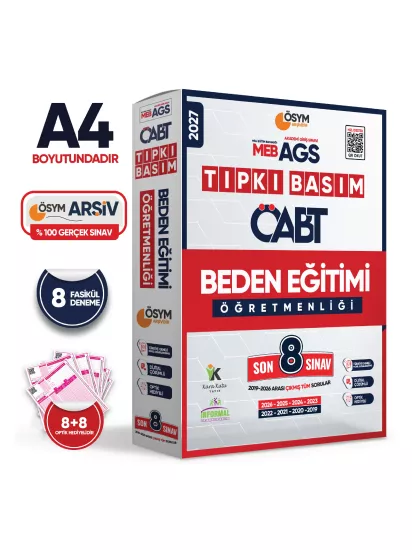 2027 MEB-AGS ÖABT Beden Eğitimi Öğretmenliği ÖSYM Tıpkı Basım 8li Deneme Paketi Dijital Cevaplı