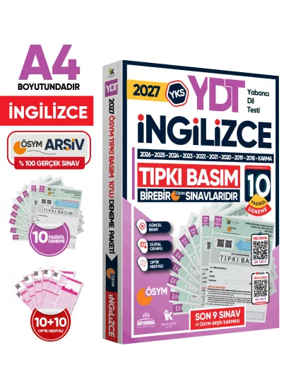 2027 YKS YDT İngilizce ÖSYM Çıkmış Soru Tıpkı Basım 10lu Deneme Paketi Türkiye Geneli Video Çözümlü