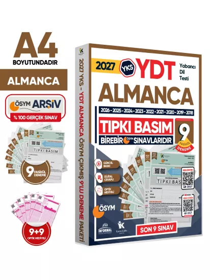 2027 YKS YDT (Yabancı Dil Testi) ALMANCA ÖSYM Çıkmış Soru Tıpkı Basım Deneme Paketi 9lu Türkiye G.