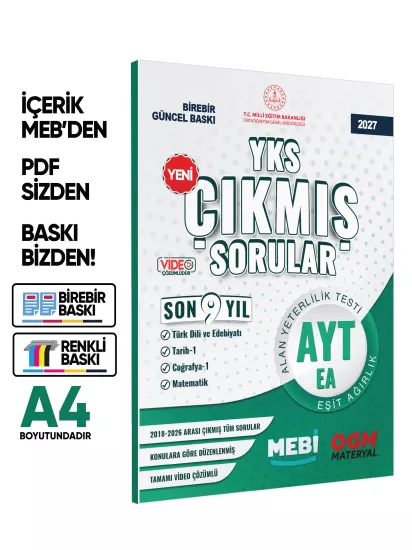 2027 YKS-AYT MEBİ Eşit Ağırlık (TM) Çıkmış Soru Bankası Son 9 Yıl Video/PDF Çözümlü BASKI ÜCRETİ