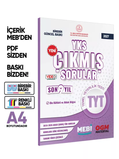 2027 YKS-TYT MEBİ DİN KÜLTÜRÜ ve AHLAK BİLGİSİ ÖSYM Çıkmış Soru Bankası SÖZEL Son 9 Yıl BASKI ÜCRETİ