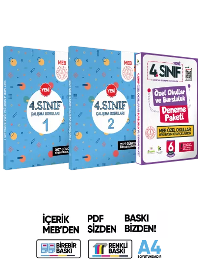 MEB İlkokul 4.Sınıf Çalışma Soruları 1-2 Tüm Dersler Kitap ve 6lı Tıpkı Basım 3lü Set BASKI ÜCRETİ