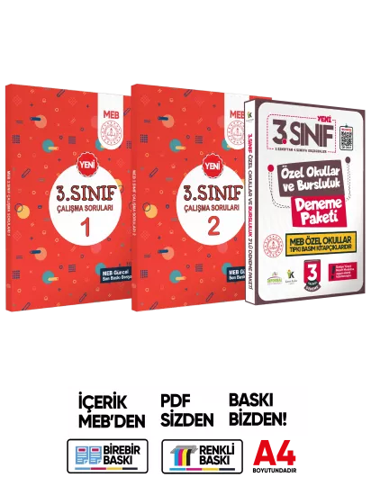 MEB İlkokul 3.Sınıf Çalışma Soruları 1-2 Tüm Dersler Kitap ve 3lü Tıpkı Basım 3lü Set BASKI ÜCRETİ