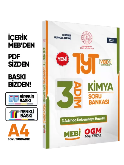 2027 TYT MEBİ-OGM 3 ADIM Kimya Soru Bankası RENKLİ A4 Boyut Video Çözümlü BASKI ÜCRETİ