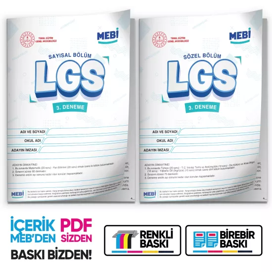 2026 LGS 8.Sınıf MEB ONLİNE Türkiye Geneli 3. Deneme (Sayısal–Sözel) Büyük Boy Renkli BASKI ÜCRETİ