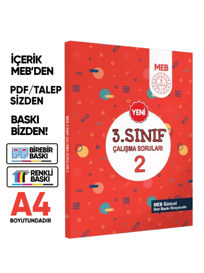 MEB İlkokul 3.Sınıf Çalışma Soruları 2 Tüm Dersler Kazanım Pekiştirme Kitabı BASKI ÜCRETİ