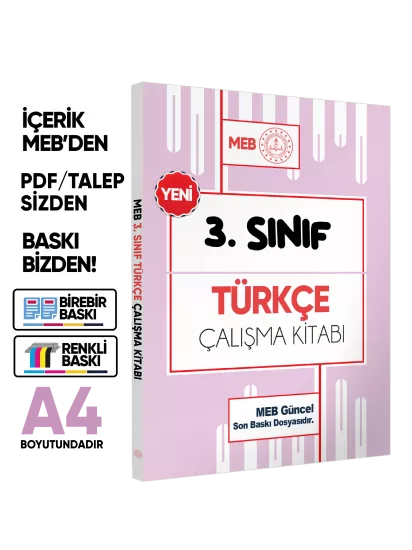 MEB ÖDM İlkokul 3.Sınıf TÜRKÇE Çalışma Kitabı Alıştırmalı/Etkinlikli Soru Bankası BASKI ÜCRETİ