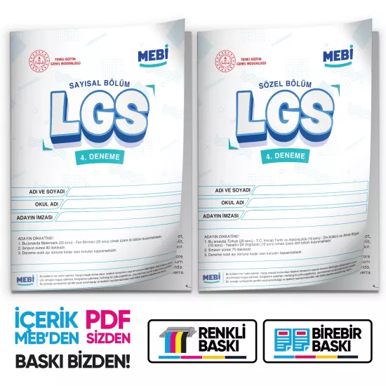 2026 LGS 8.Sınıf MEB ONLİNE Türkiye Geneli 4. Deneme (Sayısal–Sözel)  Büyük Boy Renkli  BASKI ÜCRETİ