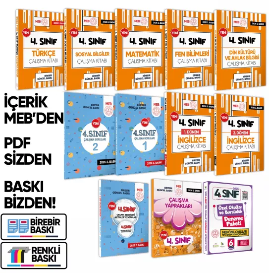2026 MEB İlkokul 4.Sınıf Çalışma Kitabı Çalışma Soruları ve Deneme Paketi Tam Paket BASKI ÜCRETİ