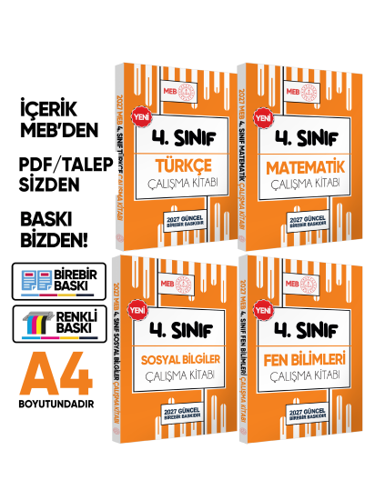 2027 MEB ÖDM İlkokul 4.Sınıf Çalışma Kitabı Alıştırmalı Soru Bankası 4lü SET RENKLİ BASKI ÜCRETİ