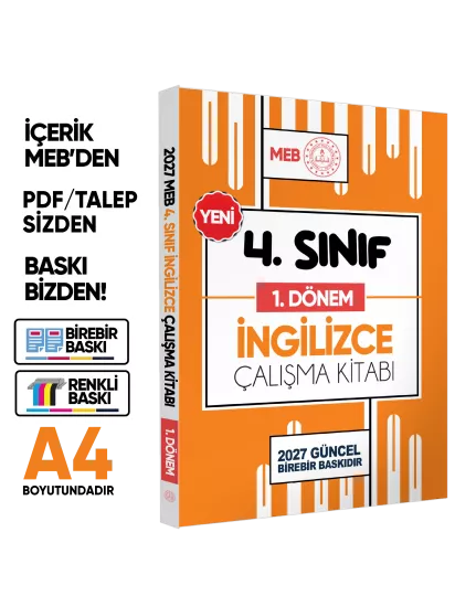2027 MEB ÖDM İlkokul 4.Sınıf İNGİLİZCE 1.DÖNEM Çalışma Kitabı Alıştırmalı/Soru Bankası BASKI ÜCRETİ