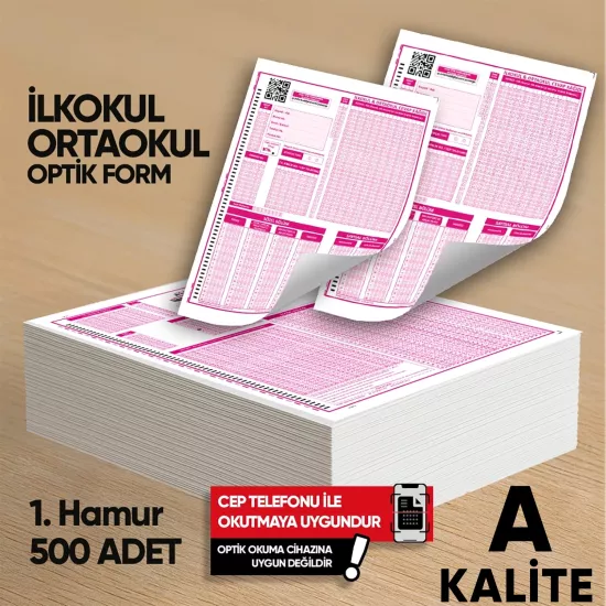 İlkokul-Ortaokul Deneme Sınavları İçin 500 Adet (80.GR) Optik Form