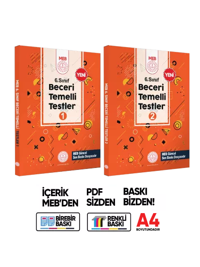 6.Sınıf MEB Beceri Temelli Testler 1 ve 2. Kitap Seti Örnek Soru Bankası (Renkli Baskı) BASKI ÜCRETİ
