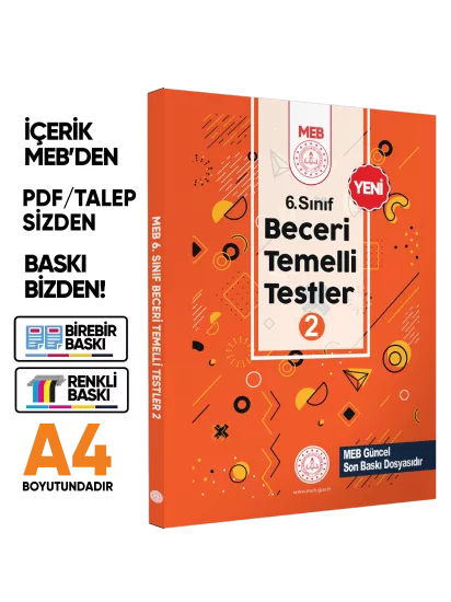 6.Sınıf MEB Beceri Temelli Testler 2. Kitap Örnek Soru Bankası (Renkli Baskı) BASKI ÜCRETİ