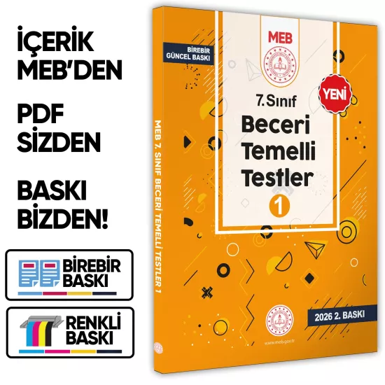 2026 7.Sınıf MEB Beceri Temelli Testler 1. Kitap Örnek Soru Bankası (Renkli Baskı) BASKI ÜCRETİ