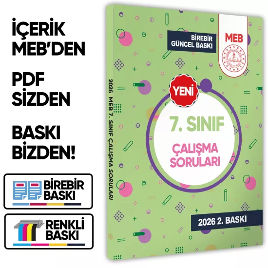 2026 7.Sınıf MEB Tüm Dersler Çalışma Soruları Soru Bankası (Renkli Baskı A4 Boyut) BASKI ÜCRETİ