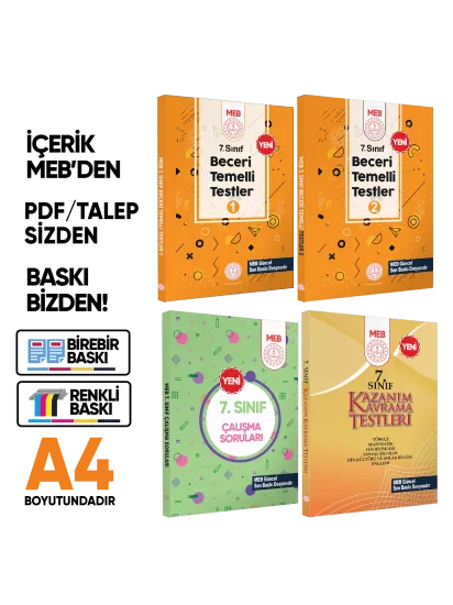 7.Sınıf MEB Örnek Soru Bankası Ve Kazanım Kavrama Testleri 4lü SET (Renkli Baskı) BASKI ÜCRETİ