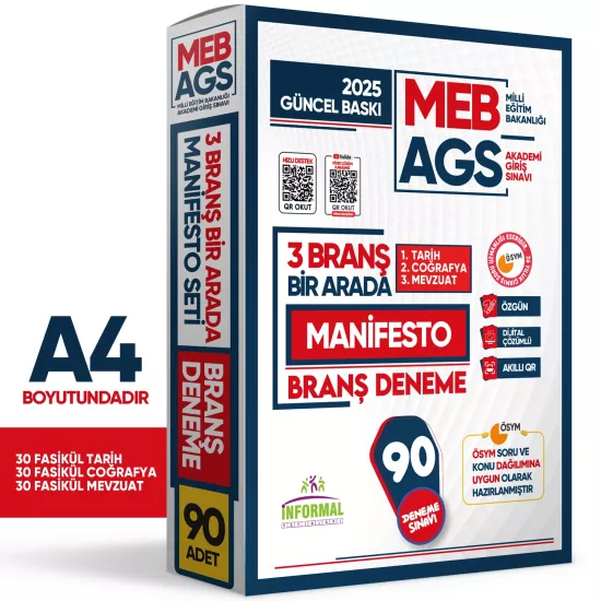 2025 MEB AGS TARİH-COĞRAFYA-MEVZUAT Manifesto 90 Adet Branş Deneme (3x30) Fasikül SETİ Çözümlü