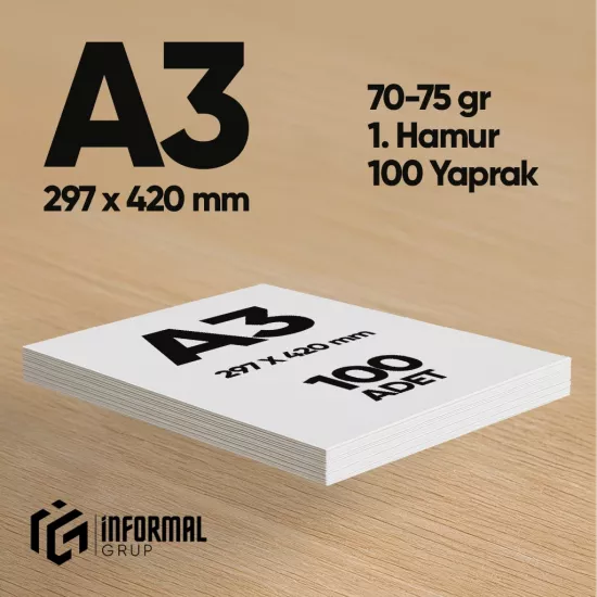 İnformal Fotokopi Kağıdı Premium Kalite A3 100 Yaprak 1. Hamur