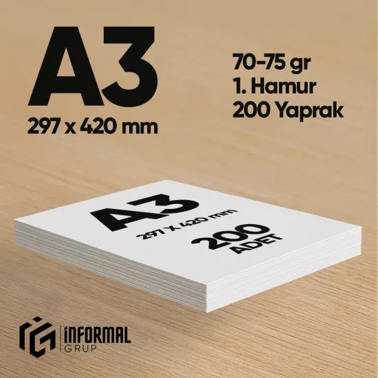 İnformal Fotokopi Kağıdı Premium Kalite A3 200 Yaprak 1. Hamur