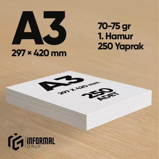 İnformal Fotokopi Kağıdı Premium Kalite A3 250 Yaprak 1. Hamur
