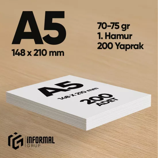 İnformal Fotokopi Kağıdı Premium Kalite A5 200 Yaprak 1. Hamur