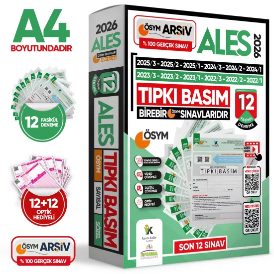2026 ALES ÖSYM Tıpkı Basım Çıkmış Soru 12li Deneme Paketi Video ve Dijital Çözümlü Türkiye Geneli