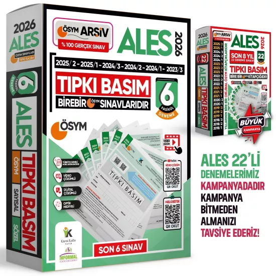 2026 ALES ÖSYM Tıpkı Basım Çıkmış Soru 6lı Deneme Paketi Video ve Dijital Çözümlü Türkiye Geneli
