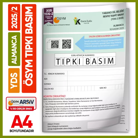 YDS Almanca 2025/2 Yabancı Dil Sınavı ÖSYM Tıpkı Basım Çıkmış Soru Deneme Kitapçığı (e-YDS uygun)