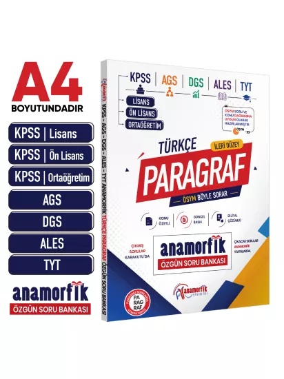 2026 KPSS-AGS-DGS-ALES-TYT ANAMORFİK Türkçe Paragraf Özgün Soru Bankası Konu Özetli Dijital Çözümlü