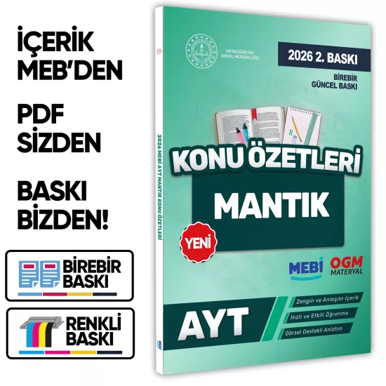 2026 YKS-AYT MEBİ-OGM Mantık Pratik Konu Özet Kitabı RENKLİ A4 Boyut Görsel Destekli BASKI ÜCRETİ