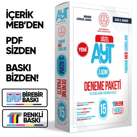 2026 3 Adım YKS-AYT Sözel MEBİ Özgün Sorular 15li Deneme Fasikül Paketi Video Çözümlü BASKI ÜCRETİ